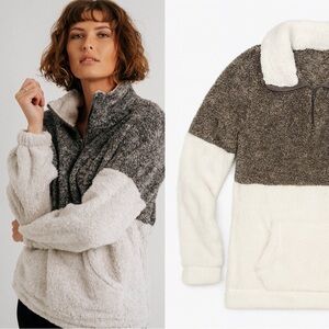 Cozy Colorblock Teddy Sherpa Pullover Sweater Women’s Size Small